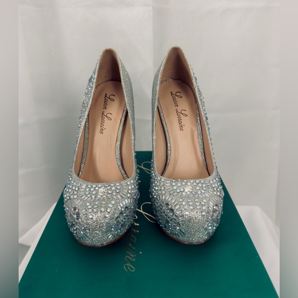 Lauren Lorraine Vanna 2 Silver Crystal Embellished Platform Stiletto Heels 6 NIB - Picture 2 of 9